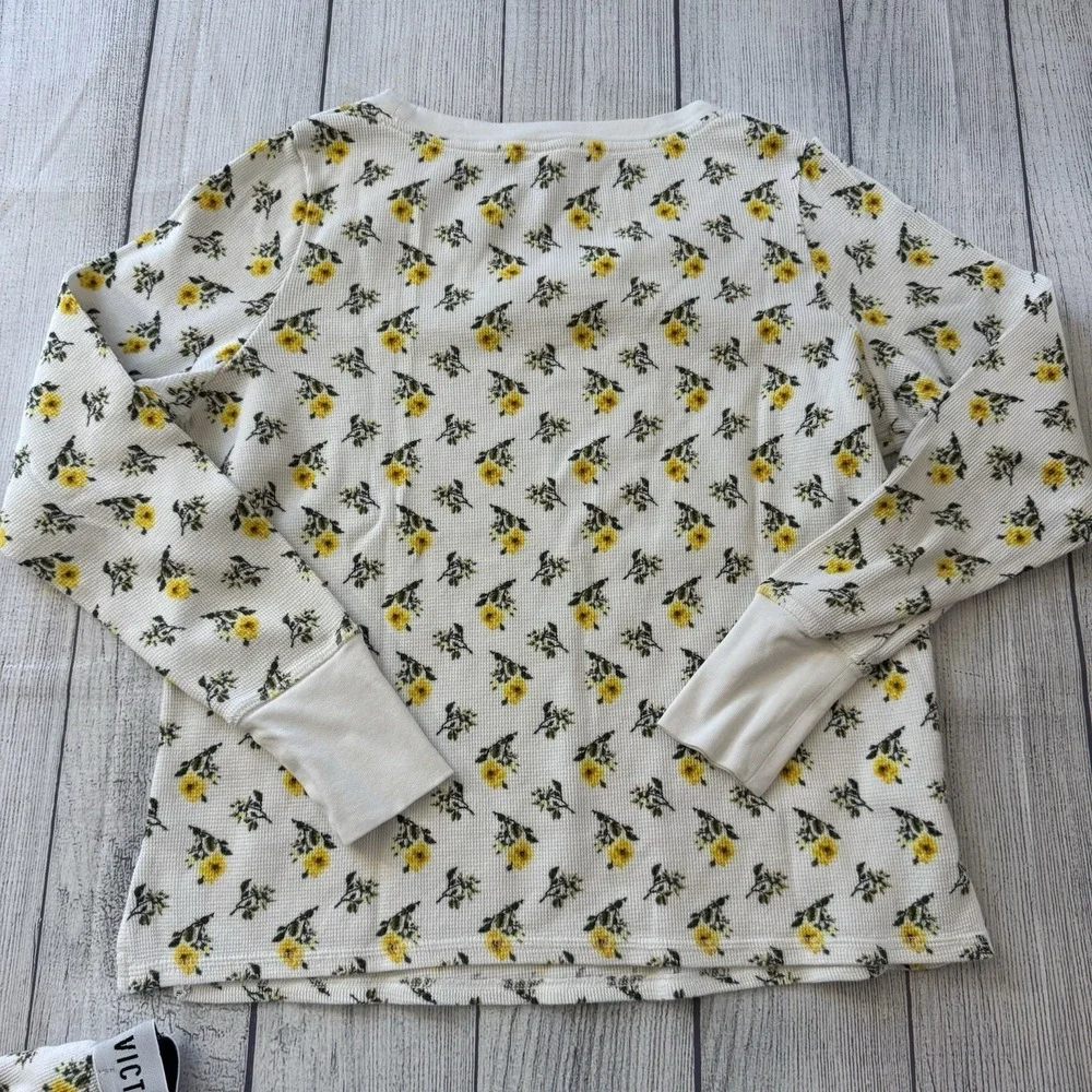 Victoria's Secret Floral Thermal Pajama Set Women's Cream Yellow Waffle Knit S